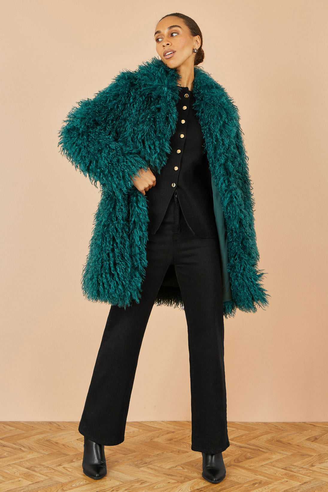 Teal Luxe Long Hair Fur Coat - Ezeyor