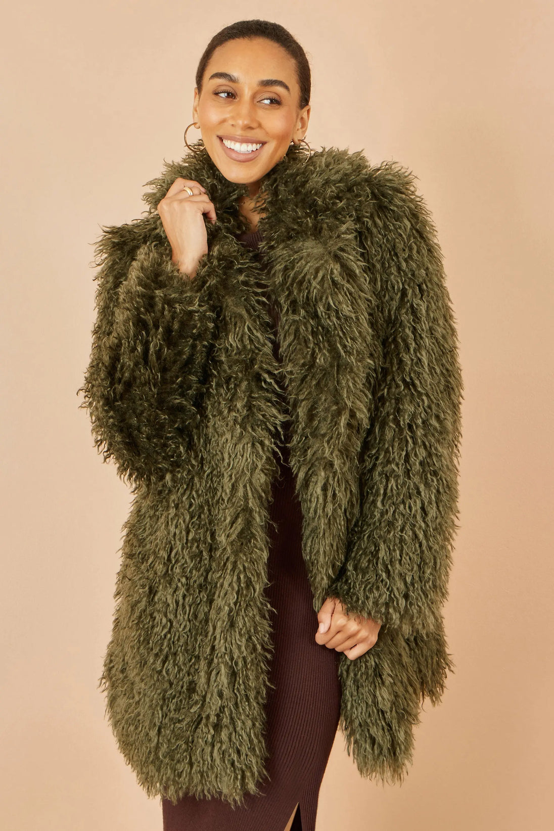 Green Luxe Long Hair Fur Coat - Ezeyor