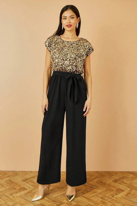 Yumi Gold Sequin Top Stretch Jumpsuit Yumi