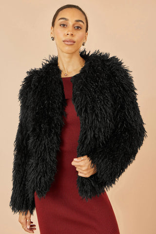 Yumi Black Luxe Fluffy Faux Fur Coat Yumi
