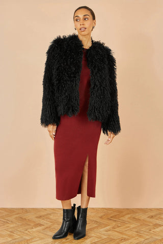 Yumi Black Luxe Fluffy Faux Fur Coat Yumi