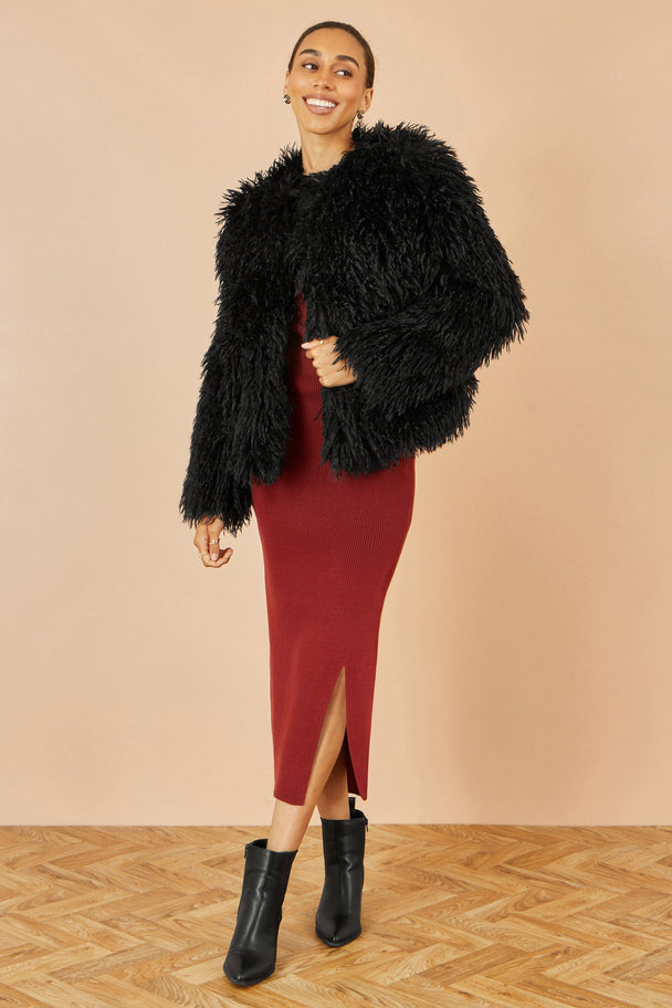 Black Luxe Fluffy Faux Fur Coat Yumi