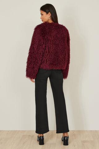 Burgundy Luxe Fluffy Faux Fur Coat - Ezeyor