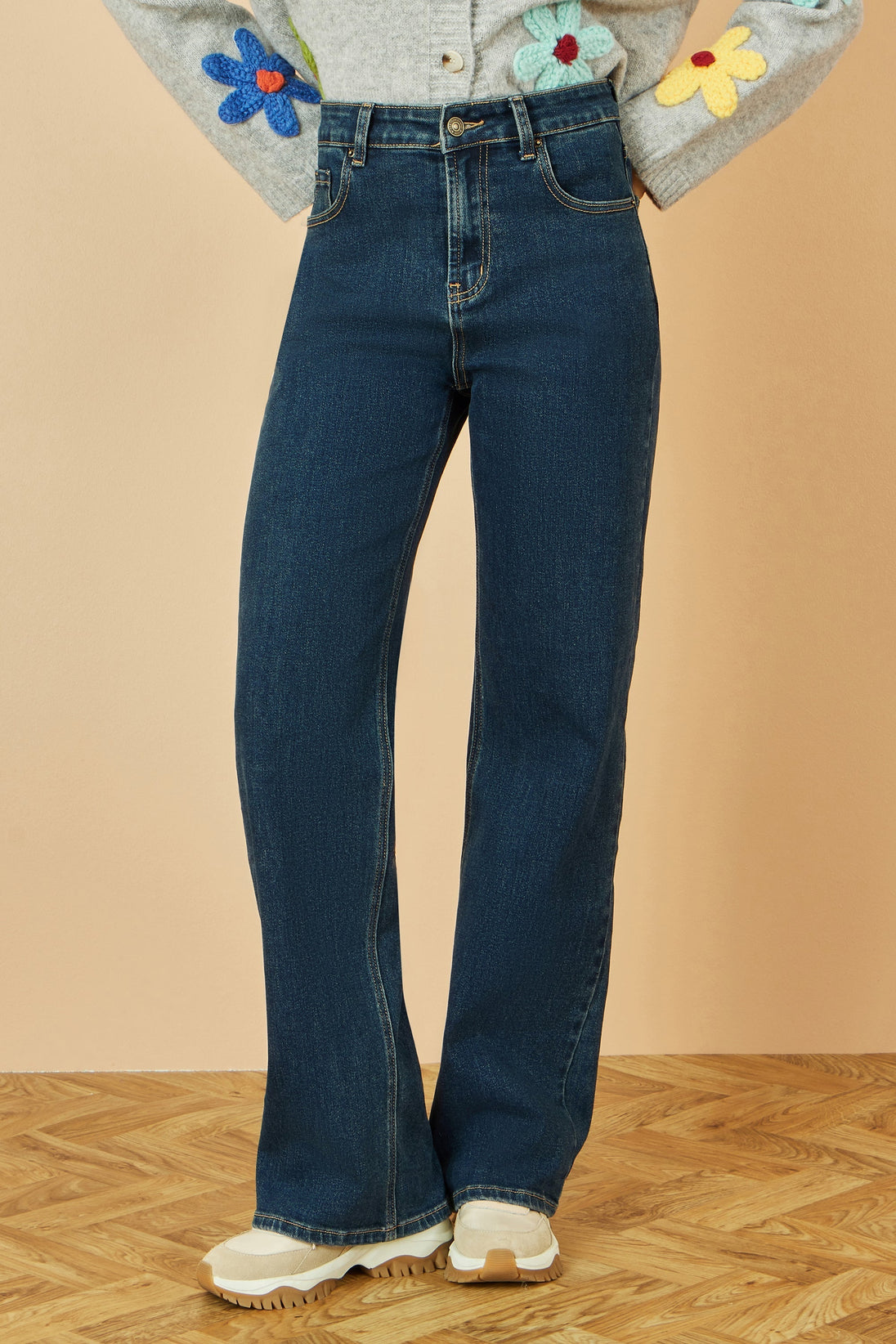Blue Dark Wash Stretch Wide Leg Jeans Yumi