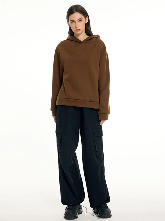 2023 Letters Print Hoodie casual loose-fit brown pullover with long sleeves and adjustable hood