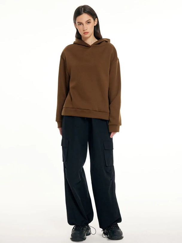 2023 Letters Print Hoodie casual loose-fit brown pullover with long sleeves and adjustable hood