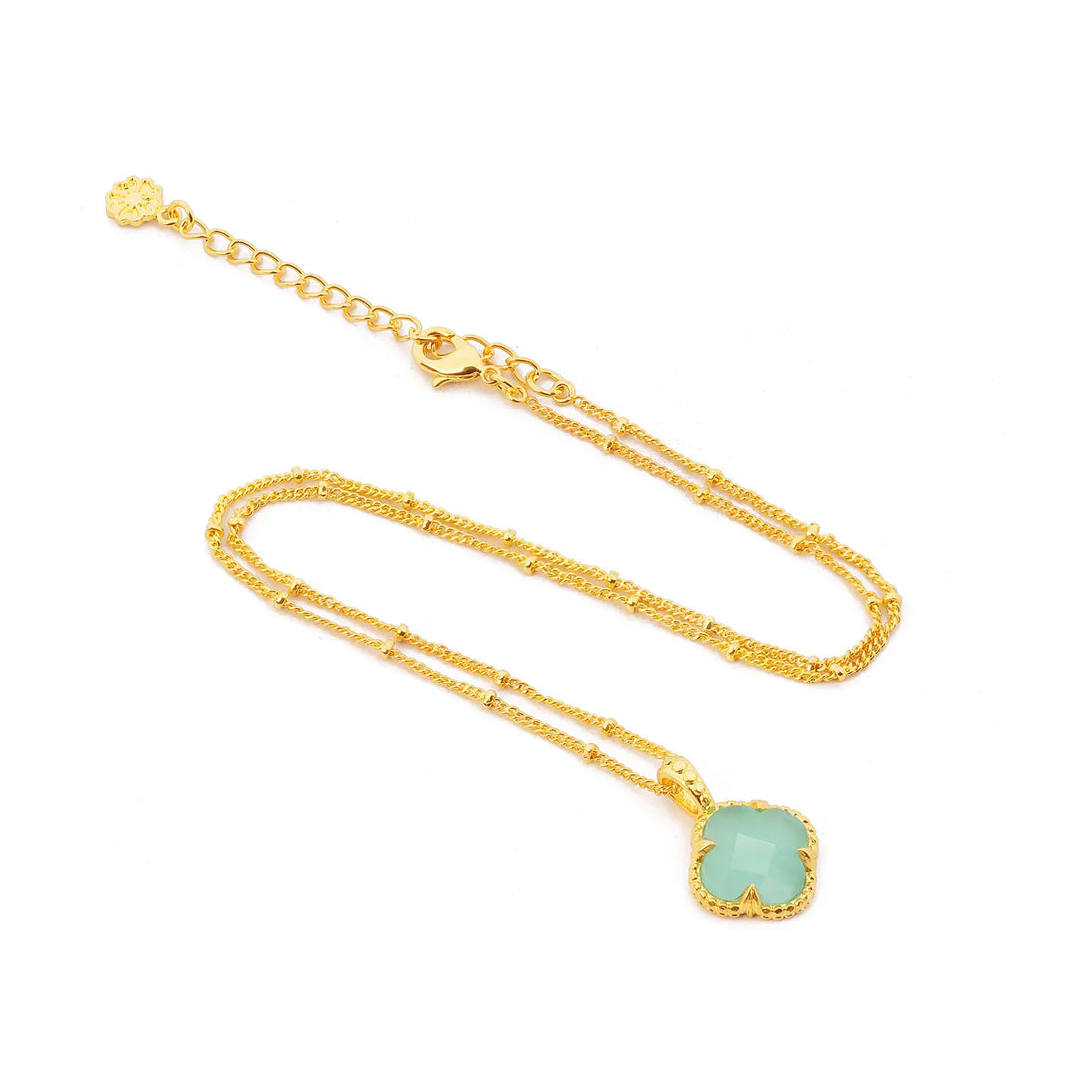 Tyche Gemstone Necklace with Pariba Onyx pendant in 22K gold on brass, adjustable chain 17-19 inches