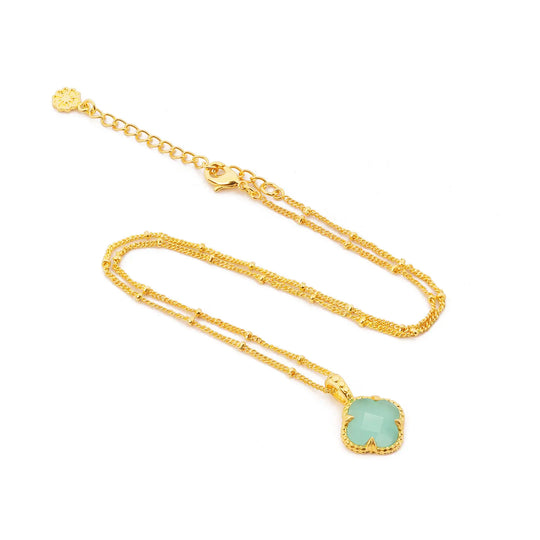 Tyche Gemstone Necklace with Pariba Onyx pendant in 22K gold on brass, adjustable chain 17-19 inches