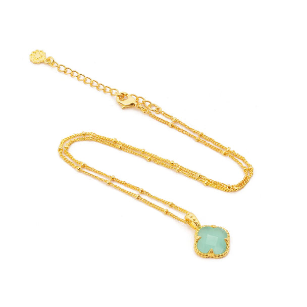 Tyche Gemstone Necklace with Pariba Onyx pendant in 22K gold on brass, adjustable chain 17-19 inches