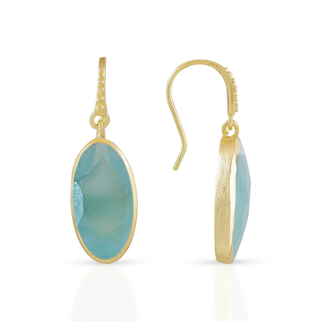 Charis Oval Gemstone Earrings with Pariba Onyx set in 22K gold over recycled brass, handcrafted drop earrings, 45mm length.