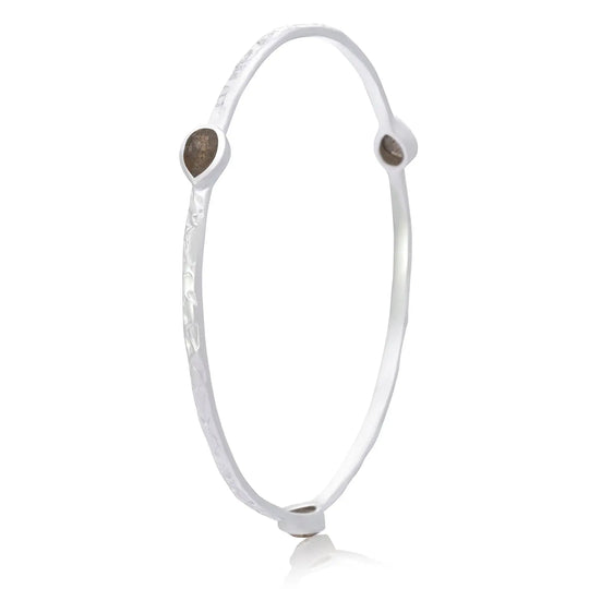 Simi Three Stone Stacking Bangle: Silver Labradorite Azuni London