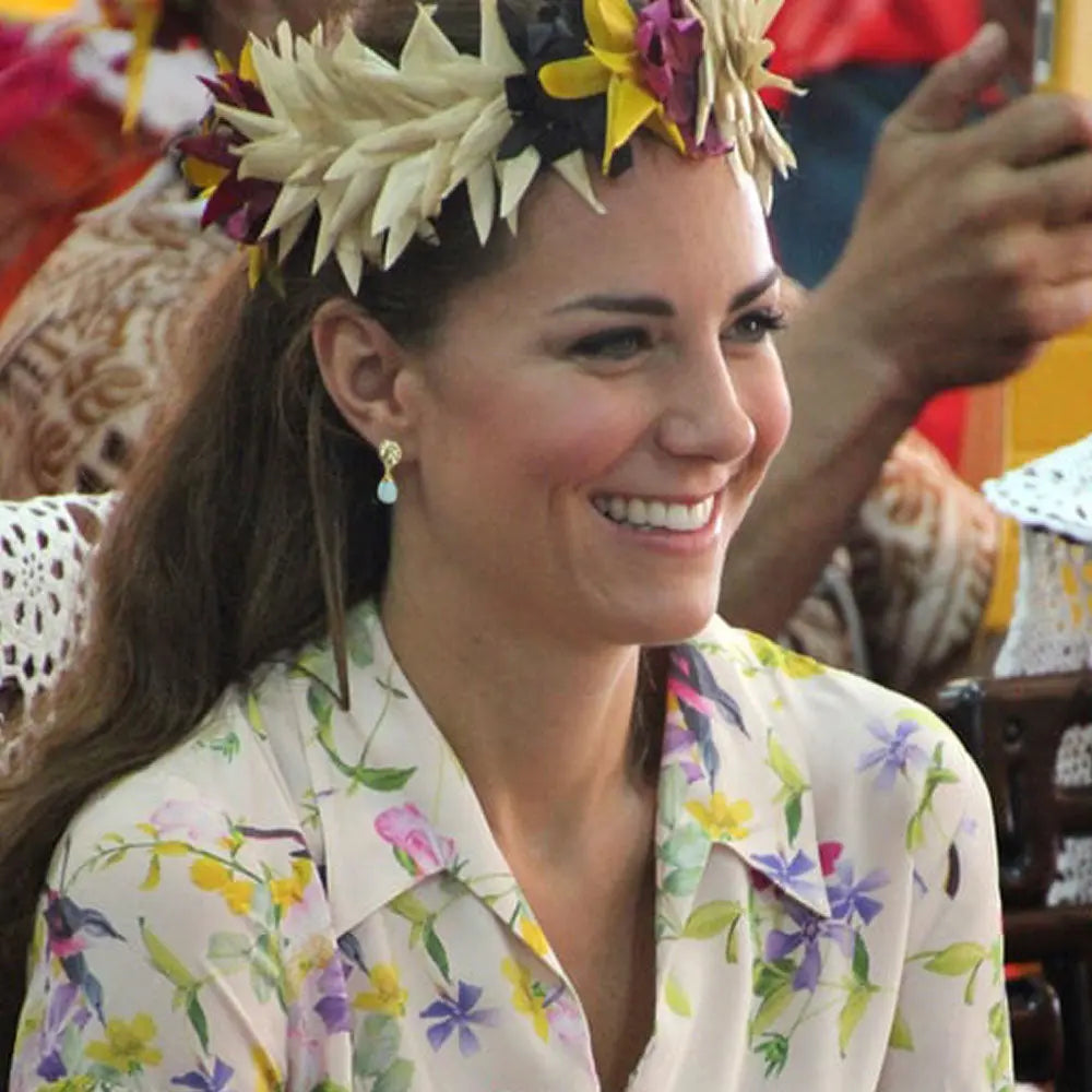 Classic Athena Drop Earrings featuring fuchsia onyx gemstones set in 22 karat gold on recycled brass, handcrafted artisan jewelry