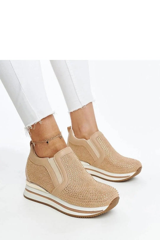 Brown wedge sneakers with high-quality eco-leather, slip-on design, and rubber sole.