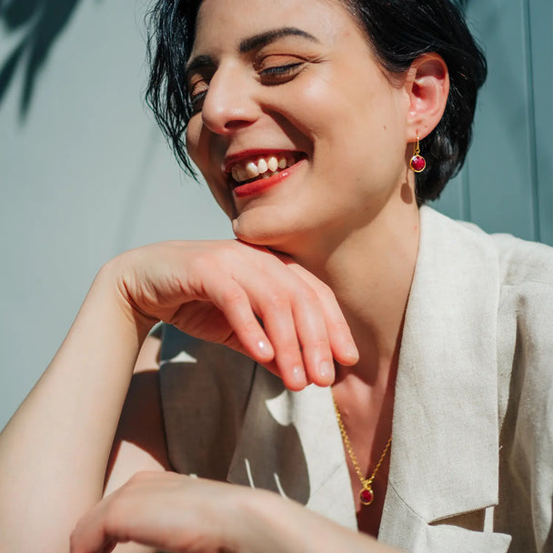 Charis Round Gemstone Earrings | Azuni London 22K Gold | Ruby Quartz Azuni London