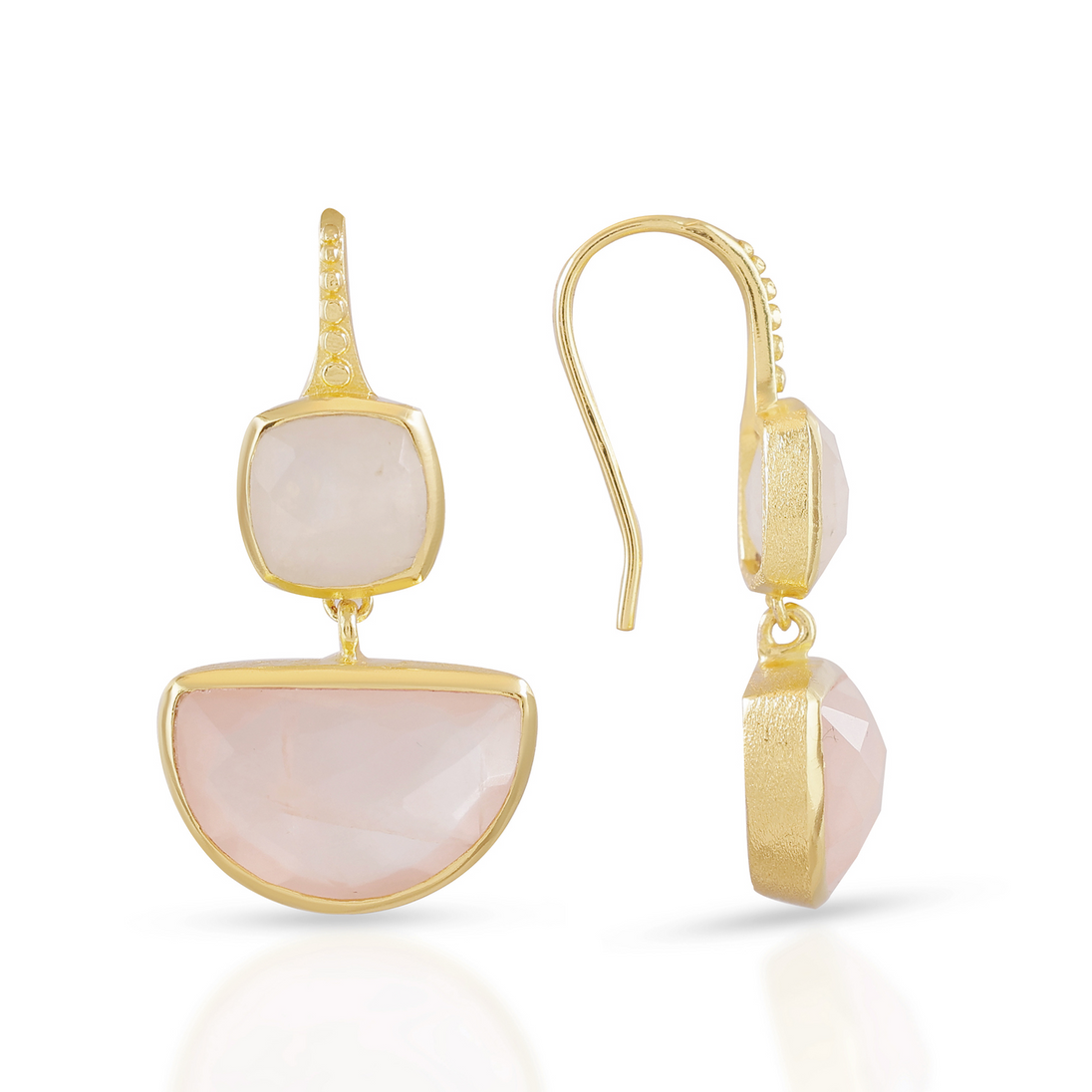 Charis Halfmoon Double Gemstone Earrings Moonstone & Rose Quartz Azuni London