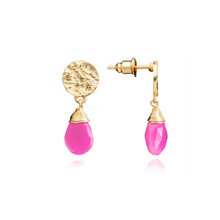 Classic Athena Drop Earrings with fuchsia onyx gemstone and 22K gold on recycled brass design