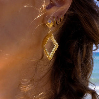 Etrusca Diamond Hoop earrings in 22K gold with black onyx, handcrafted bold statement jewelry