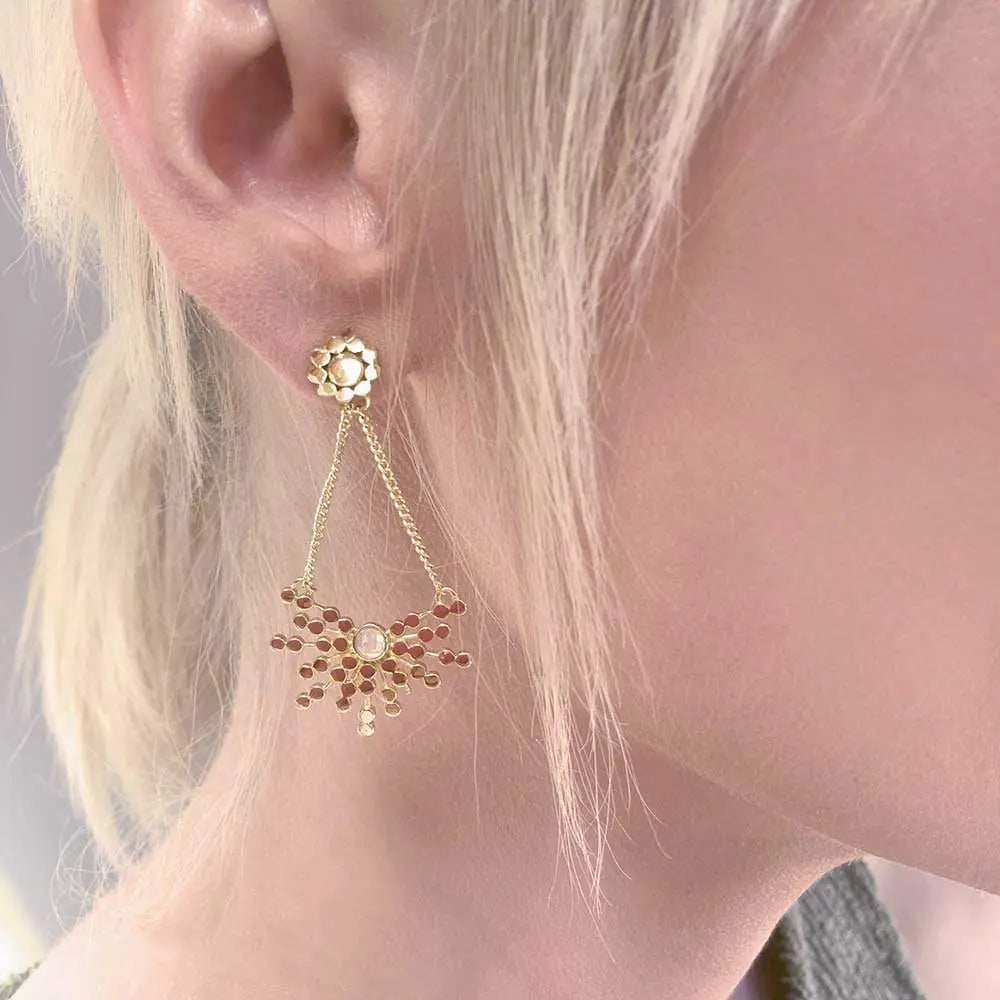Etrusca Radiating Bead Stud Earrings: Rose Quartz Azuni London