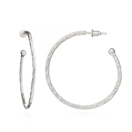 Lydia large textured silver hoops handcrafted sterling silver earrings diameter 38mm stylish shimmer