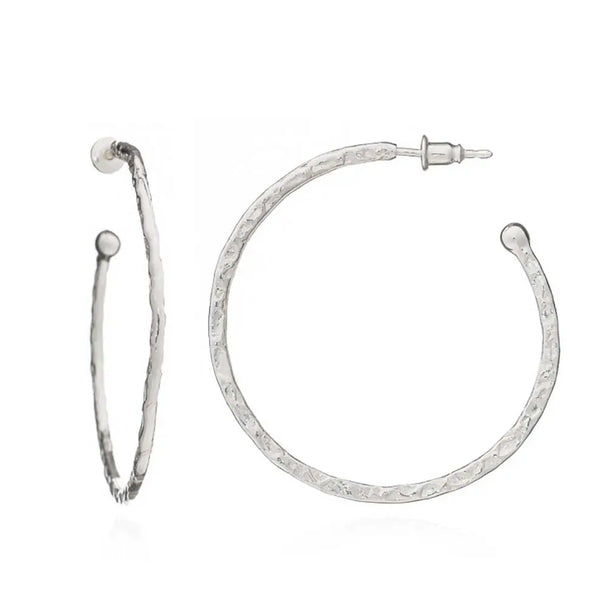 Lydia large textured silver hoops handcrafted sterling silver earrings diameter 38mm stylish shimmer