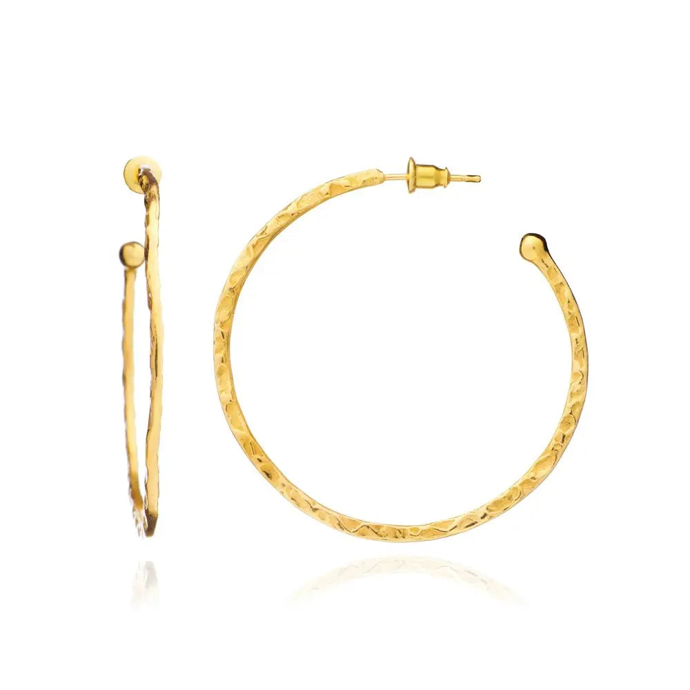 Lydia Large Textured Gold Hoops handcrafted 22k gold plated 38mm diameter elegant jewelry
