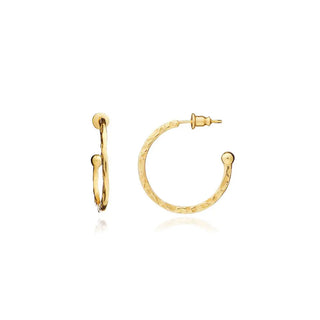 Lydia Textured Gold Hoops 22mm handcrafted 22kt gold plated earrings on recycled brass with textured finish