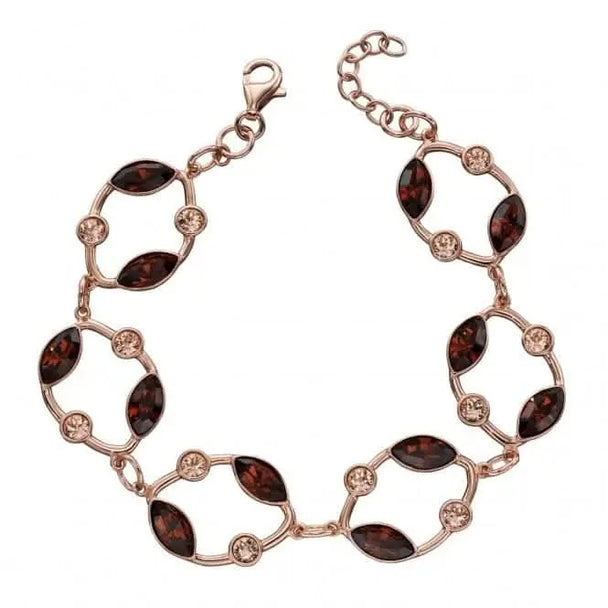 Elements Silver Rose Gold Smoked Topaz Peach Swarovski Bracelet Acotis Jewellery