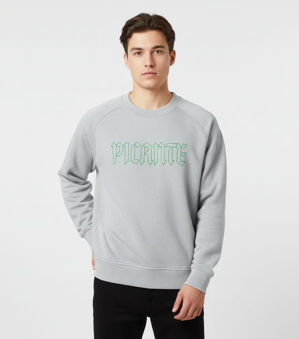 Unisex grey Picante Oversized Sweatshirt with ribbed cuffs and drop-shoulder design worn by male model