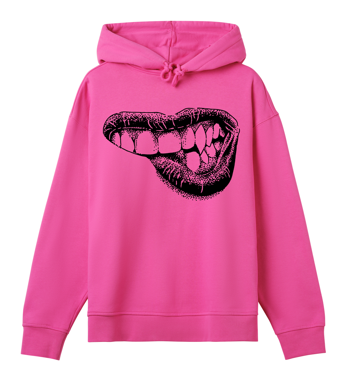 Lippy womens oversized hoodie in hyper pink with bold lip graphic and boxy fit