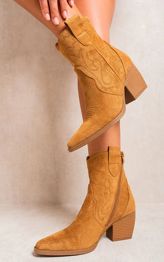 Suede Cowboy Ankle Length Boots Kenike