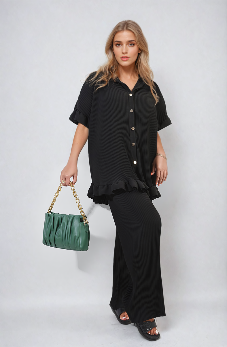 Ruffle Top and Wide Leg Trouser Co-ord Set