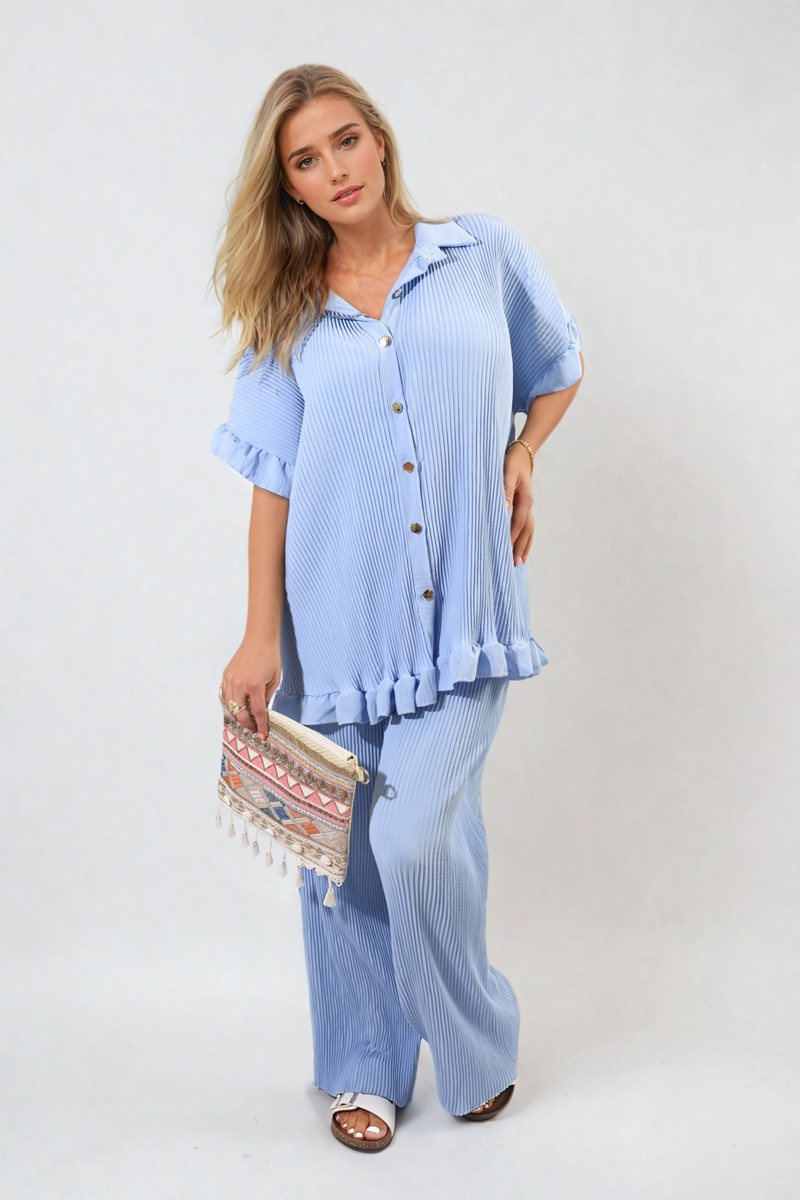 Ruffle Top and Wide Leg Trouser Co-ord Set