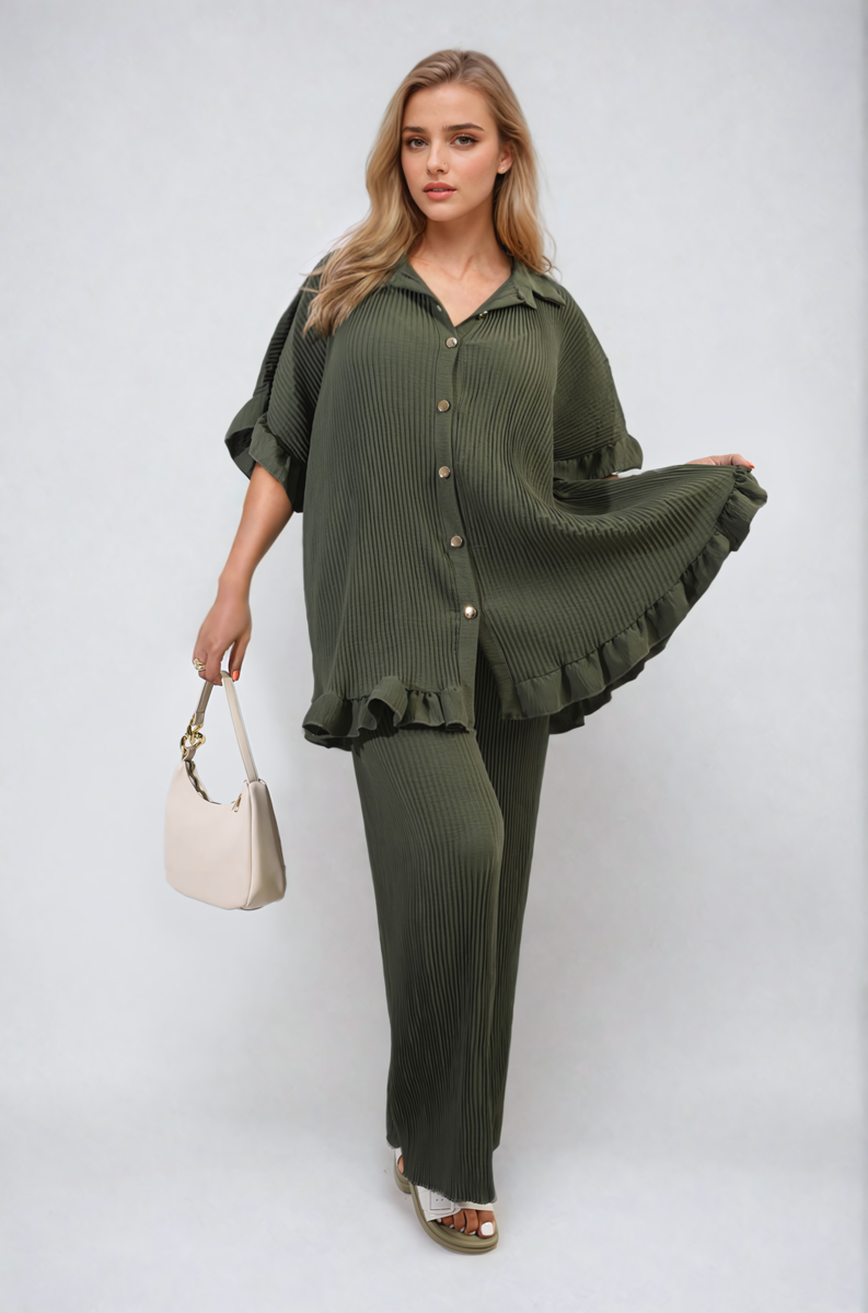 Ruffle Top and Wide Leg Trouser Co-ord Set