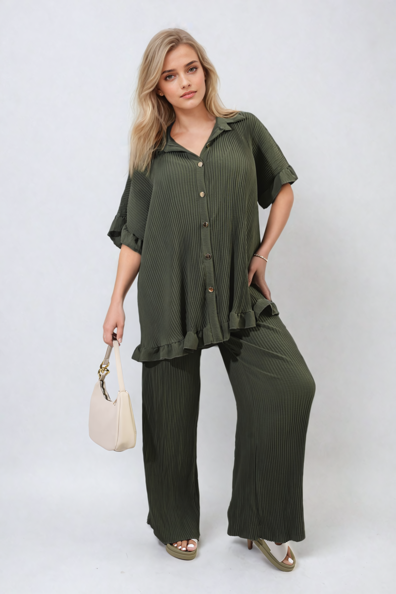 Ruffle Top and Wide Leg Trouser Co-ord Set