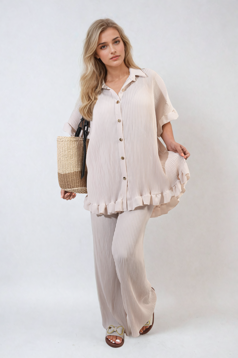 Ruffle Top and Wide Leg Trouser Co-ord Set