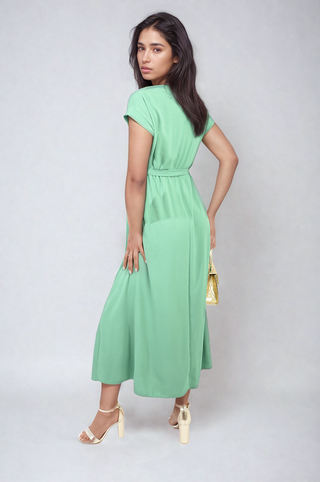 Wrap Tie Waist Short Sleeve Midi Dress