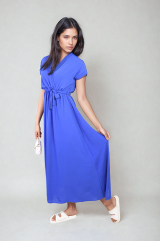 Wrap Tie Waist Short Sleeve Midi Dress