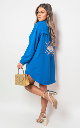 Long Sleeve Gold Sequin Eye Button Up Shirt