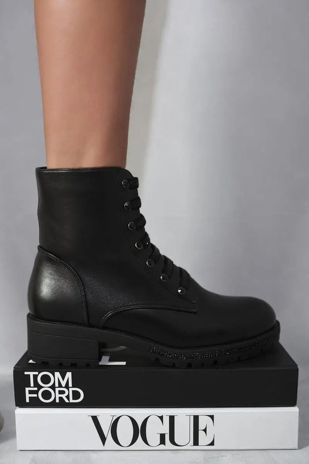 Lace Up Glitter Ankle Boots Kenike