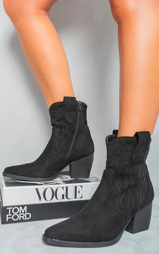 Suede Cowboy Ankle Length Boots Kenike
