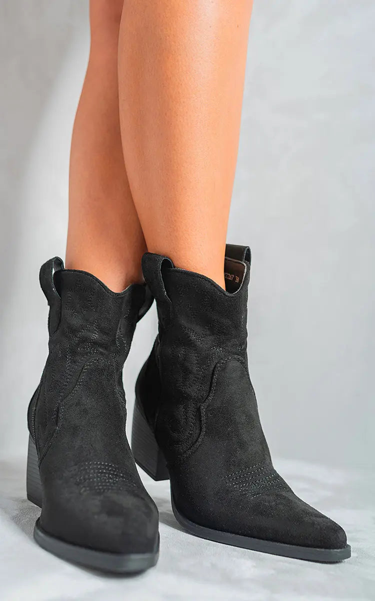 Suede Cowboy Ankle Length Boots Kenike