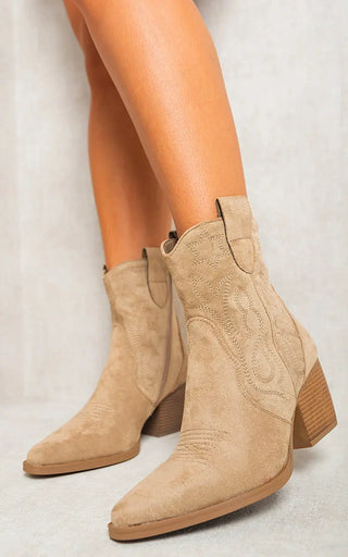 Suede Cowboy Ankle Length Boots Kenike
