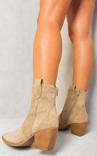 Suede Cowboy Ankle Length Boots Kenike