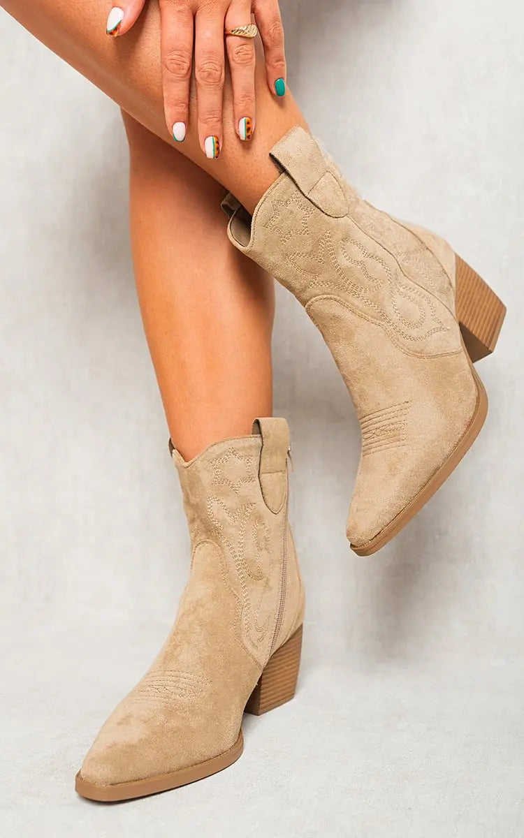Suede Cowboy Ankle Length Boots Kenike