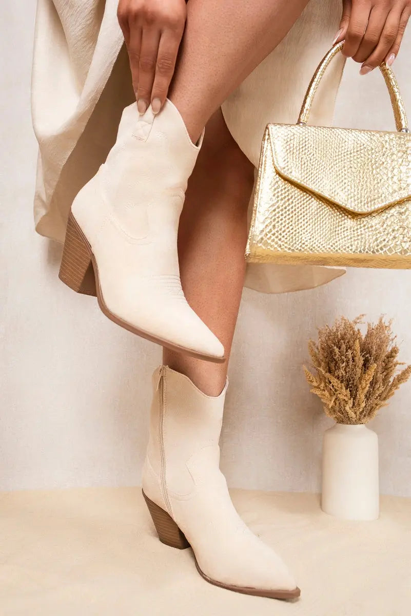 Suede Cowboy Ankle Length Boots Kenike