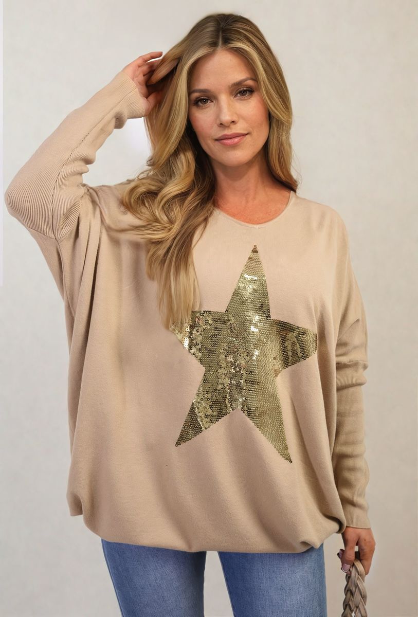 Sequin Star Oversized Knitted Jumper