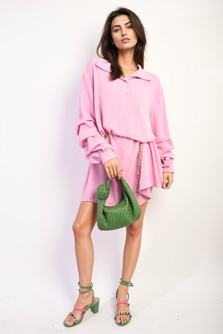 Ruffle Sleeve Pocket Button Front Blouse Dress