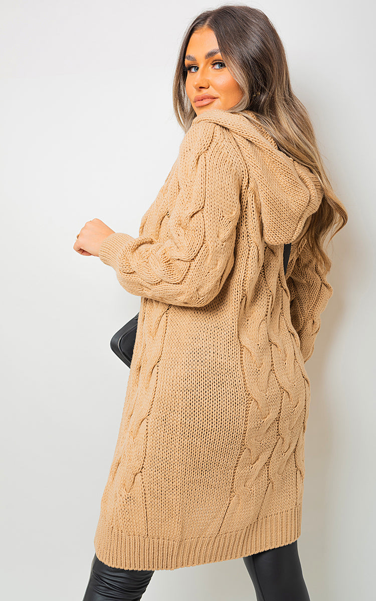 Knitted Oversized Longline Hooded Cardigan