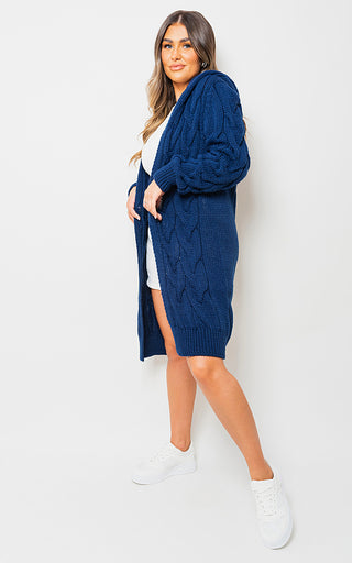 Knitted Oversized Longline Hooded Cardigan