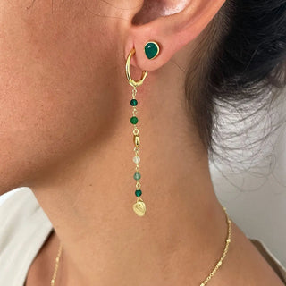 Sofia Small Hoop Nugget Earrings with green hydro, jade, prehnite, and aventurine stones in 22k gold on brass, worn on ear